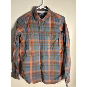 REI COOP Flannel Shirt Womens Small Blue Orange Plaid‎ Long Sleeve Button Up